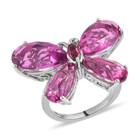 African Lilac Quartz (Triplet) and Orissa Rhodolite Garnet Butterfly Ring in Platinum Over Sterling Silver 14.15 ctw