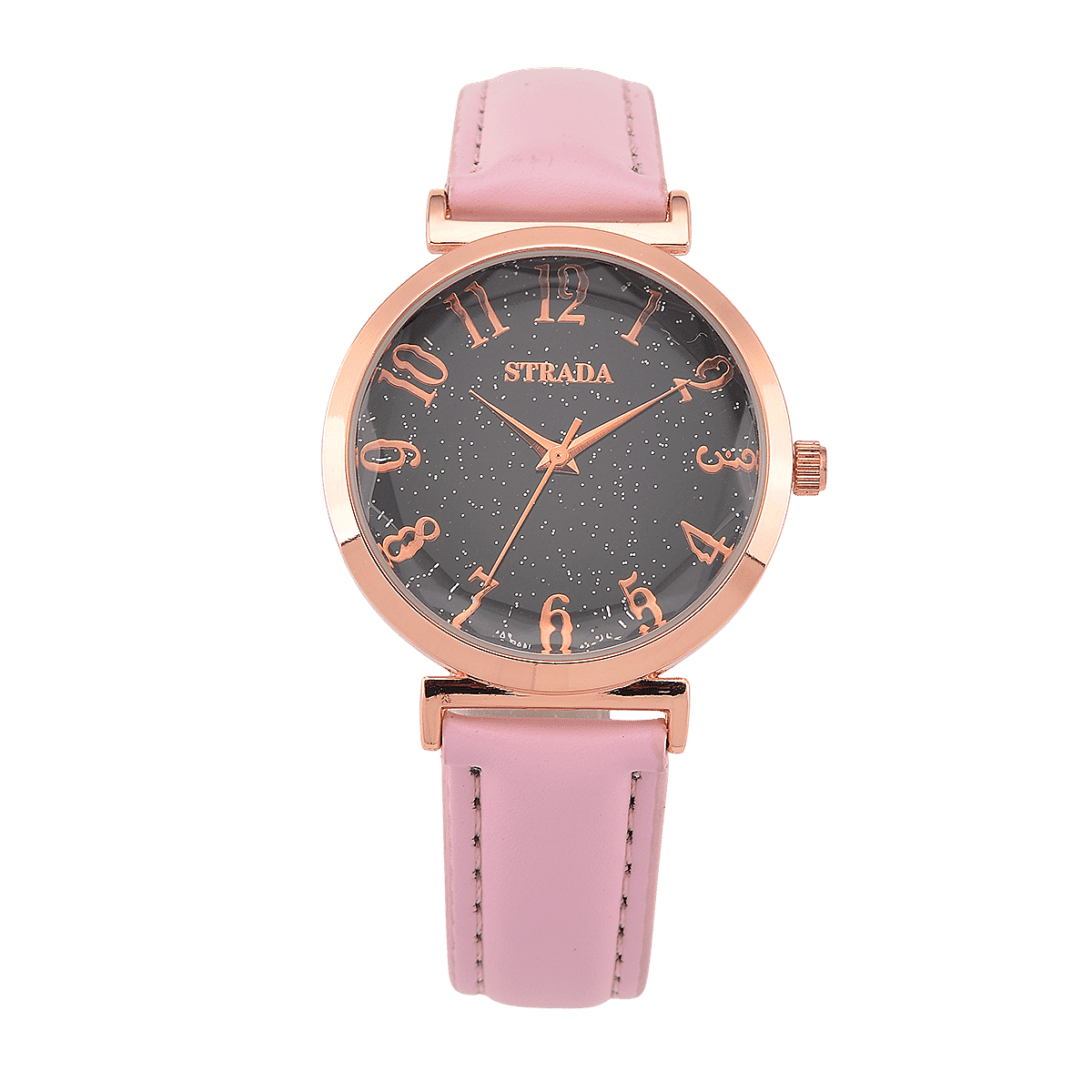 Strada Japanese Movement Starry Sky Ppattern Dial Watch with Pink Faux Leather Strap