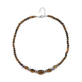 Yellow Tigers Eye and Brown Glass Beaded Necklace 18-20 Inches in Silvertone 133.00 ctw - Sticky add to cart bar