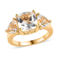 White Topaz 3 Stone Ring in Vermeil Yellow Gold Over Sterling Silver 4.60 ctw