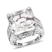 Asscher Cut White Topaz Ring in Platinum Over Sterling Silver 16.50 ctw