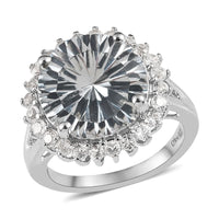 Concave Cut White Topaz Halo Ring in Platinum Over Sterling Silver (Size 10.0) 9.10 ctw