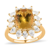 Brazilian Golden Apatite and Moissanite Sunburst Ring in Vermeil Yellow Gold Over Sterling Silver (Delivery in 3-5 Business Days) 6.50 ctw