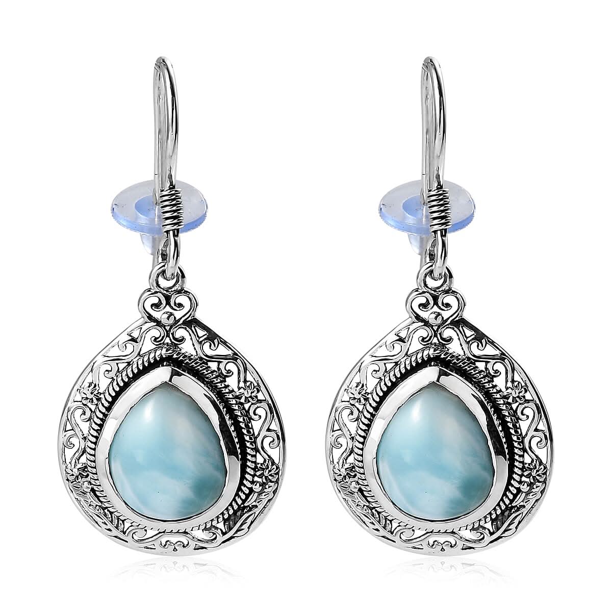 TLV Artisan Crafted Larimar Earrings in Sterling Silver 10.85 ctw