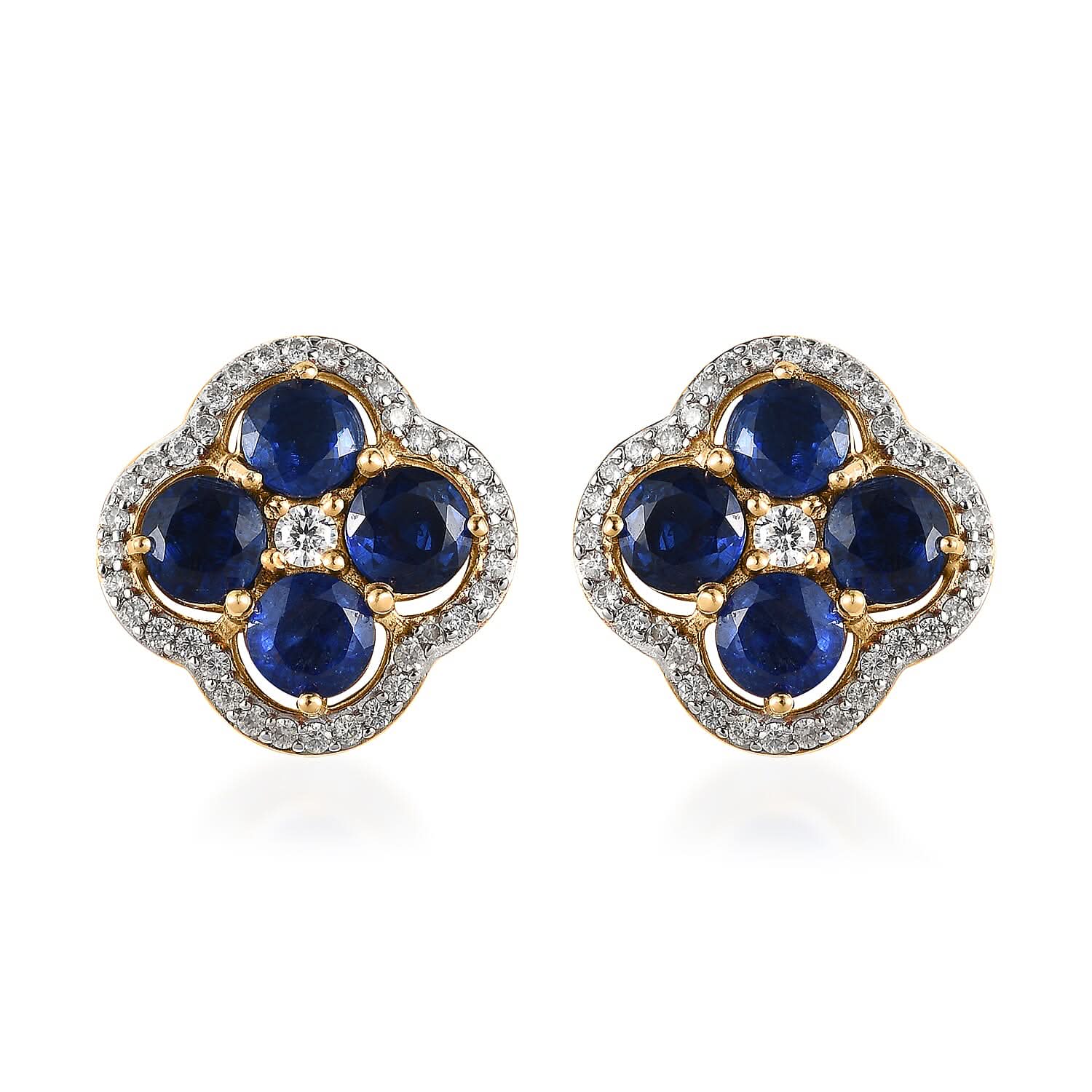 Kyanite and Moissanite FloralEarrings in Vermeil Yellow Gold Over Sterling Silver 6.25 ctw