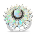 Australian White Opal and Natural Thai Black Spinel Floral Ring in Platinum Over Sterling Silver 3.10 ctw - Sticky add to cart bar