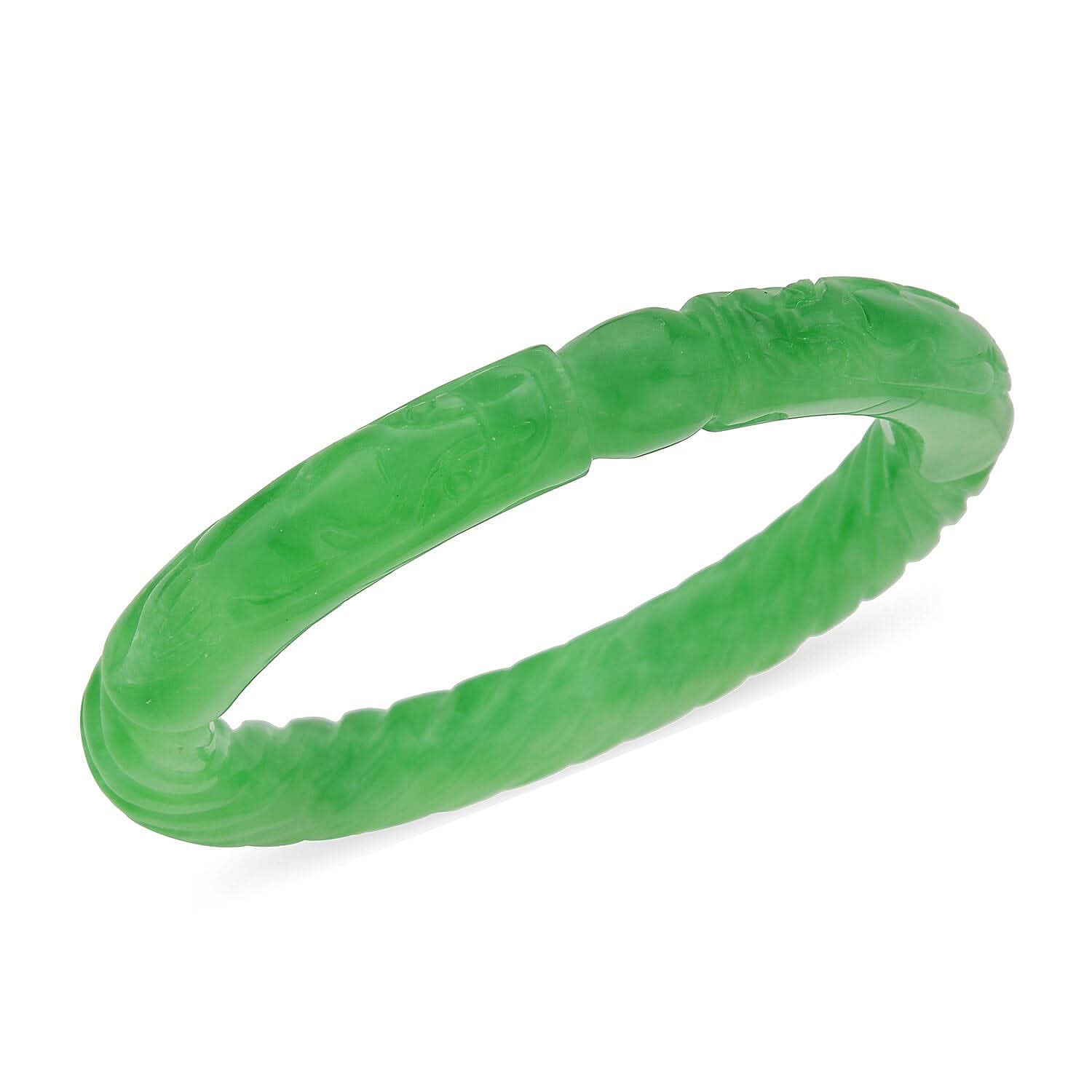 Green Jade Carved Dragon Bangle Bracelet (8.00 In) 282.50 ctw