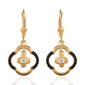 Moissanite and Thai Black Spinel Floral 4 leaf Clover Earrings in Vermeil YG Over Sterling Silver 0.40 ctw - Sticky add to cart bar
