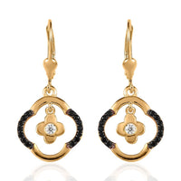 Moissanite and Thai Black Spinel Floral 4 leaf Clover Earrings in Vermeil YG Over Sterling Silver 0.40 ctw