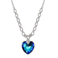 Simulated Blue Quartz, Mystic White Austrian Crystal Heart Necklace (20-22 Inches) in Silvertone