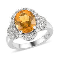Premium Brazilian Fire Opal and Moissanite Halo Ring in Platinum Over Sterling Silver 3.25 ctw