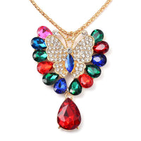 Multi Glass and Austrian Crystal Flower Necklace 29-31 Inches in Goldtone
