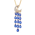 Blue Glass, Black and White Austrian Crystal Peacock Necklace 29-31 Inches in Goldtone - Sticky add to cart bar