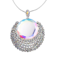 White Mystic Color Glass and Simulated Mystic White Crystal Necklace 29-31 Inches in Silvertone