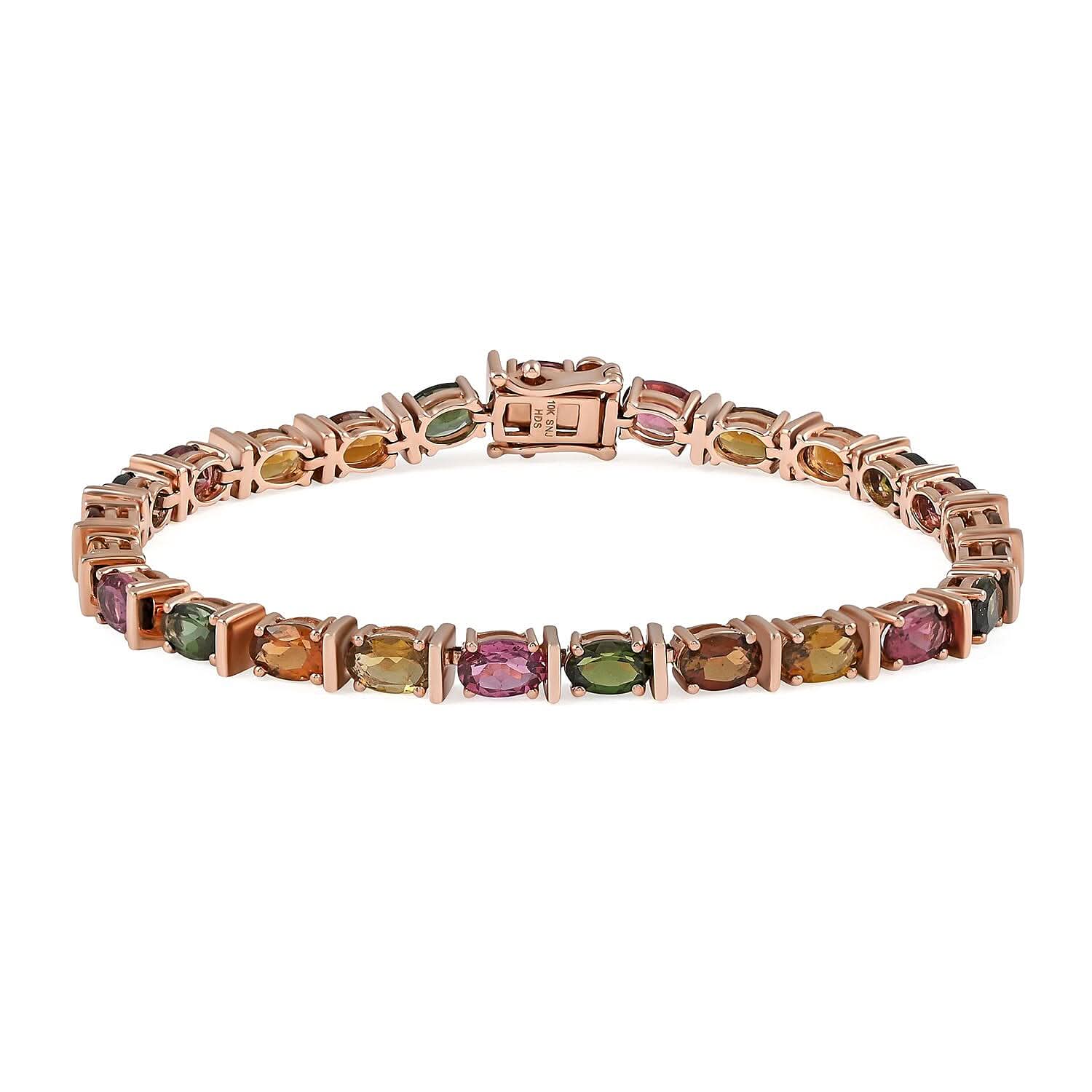 10K Rose Gold Multi-Tourmaline Tennis Bracelet (7.00 In) 14.30 Grams 12.50 ctw