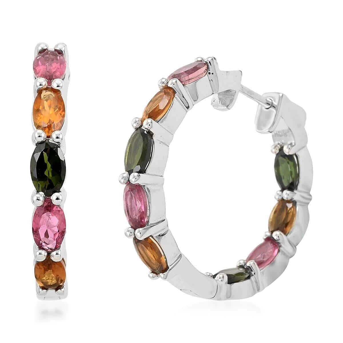 10K White Gold Multi-Tourmaline Hoop Earrings 7.8 Grams 3.60 ctw