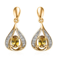 Premium Golden Tanzanite and White Zircon Dangle Earrings in Vermeil Yellow Gold Over Sterling Silver 0.65 ctw