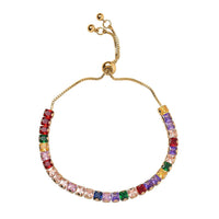 Simulated Multi Color Diamond Bolo Bracelet (6-9In) in Goldtone