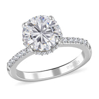 Moissanite (Rnd 8mm) Ring in Platinum Over Sterling Silver (Size 10.0) 1.90 ctw