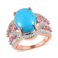 American Natural Sleeping Beauty Turquoise and Multi Gemstone Ring in Vermeil Rose Gold Over Sterling Silver 6.85 ctw