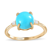 LUXORO 10K Yellow Gold Premium American Natural Sleeping Beauty Turquoise and Diamond Ring 2.40 ctw