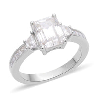 Moissanite (Oct 9x7mm) Ring in Rhodium Over Sterling Silver (Size 10.0) 3.10 ctw