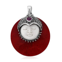 Bali Goddess Carved Bone and Multi Gemstone Pendant in Sterling Silver 0.40 ctw
