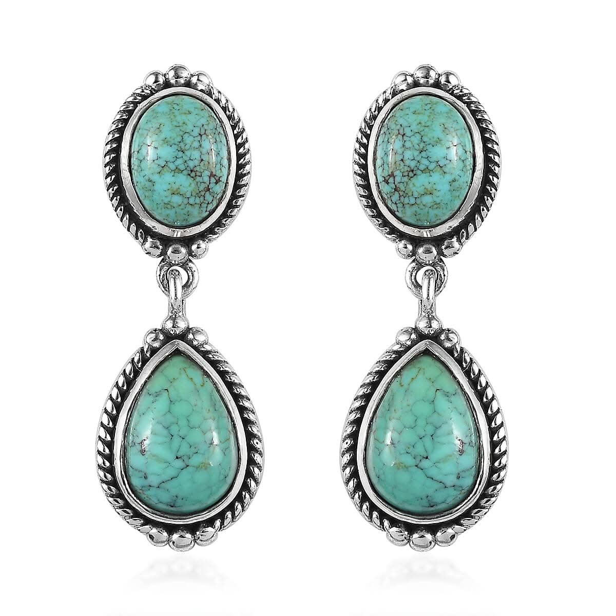 Artisan Crafted Blue Moon Turquoise Dangling Earrings in Sterling Silver 5.50 ctw