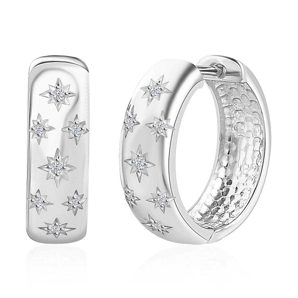 Moissanite Hoop Earrings in Platinum Over Sterling Silver 0.10 ctw