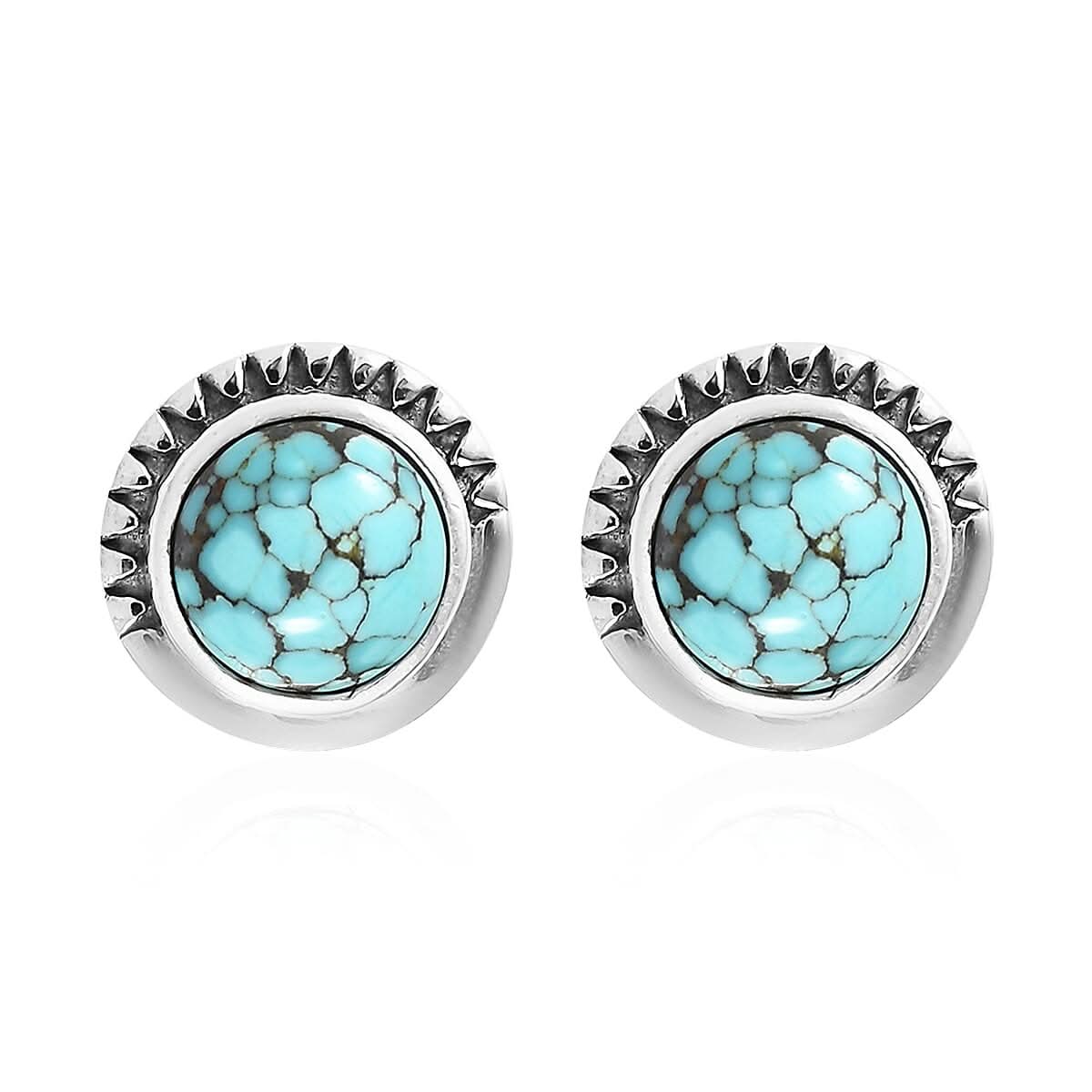 Artisan Crafted Blue Moon Turquoise Solitaire Stud Earrings in Sterling Silver 1.65 ctw