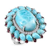 TLV Larimar, Multi Gemstone Cocktail Ring in Platinum Over Sterling Silver (Size 10.0) (7.90 g) 19.15 ctw
