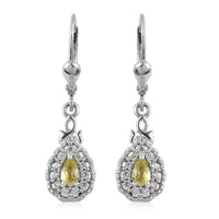 Premium Natural Chrysoberyl and White Zircon Dangling Earrings in Platinum Over Sterling Silver 0.85 ctw