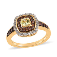 Premium Natural Chrysoberyl, Natural White Zircon, Brown Zircon Double Halo Ring in Vermeil Yellow Gold Over Sterling Silver 1.15 ctw