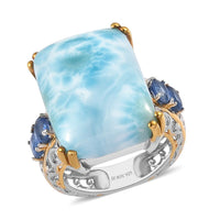 Premium Larimar and Kashmir Kyanite Ring in Vermeil Yellow Gold and Platinum Over Sterling Silver 22.25 ctw