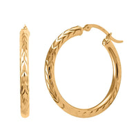 14K Yellow Gold Diamond-Cut Hoop Earrings 2.2 Grams