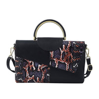 Closeout Deal Black and White Snake Print Genuine Leather Convertible Tote Bag (11.02"x1.18"x6.69") with Shoulder Strap