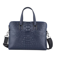 Black Crocodile Embossed Pattern Genuine Leather Laptop Bag (14.5"x2.8"x11.02") with Handle Drop & Detachable Shoulder Strap