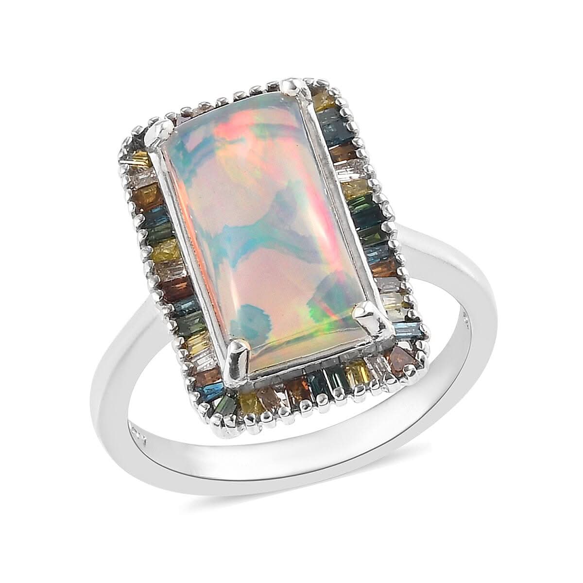 Premium Wegel Tena Ethiopian Opal and Multi Diamond Halo Ring in Platinum Over Sterling Silver 2.75 ctw