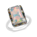 Premium Wegel Tena Ethiopian Opal and Multi Diamond Halo Ring in Platinum Over Sterling Silver 2.75 ctw - Sticky add to cart bar