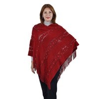 Beige Diamond-Shaped Knitted Poncho with Beads (One Size Fits Most)