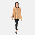 PASSAGE knitted Beige Solid Poncho with Tassels (Acrylic, One Size Fits Most, 33.5"x24") - Sticky add to cart bar