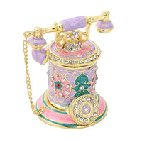 White Austrian Crystal Enameled Telephone Shape Trinket Box in Goldtone (1.97""Ãƒâ€”2.97"")