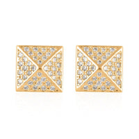 10K Yellow Gold Micropave Square Stud Earrings