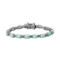 Larimar and Multi-Tourmaline Bracelet in Platinum Over Sterling Silver (8.00 In) 10.70 Grams 18.65 ctw