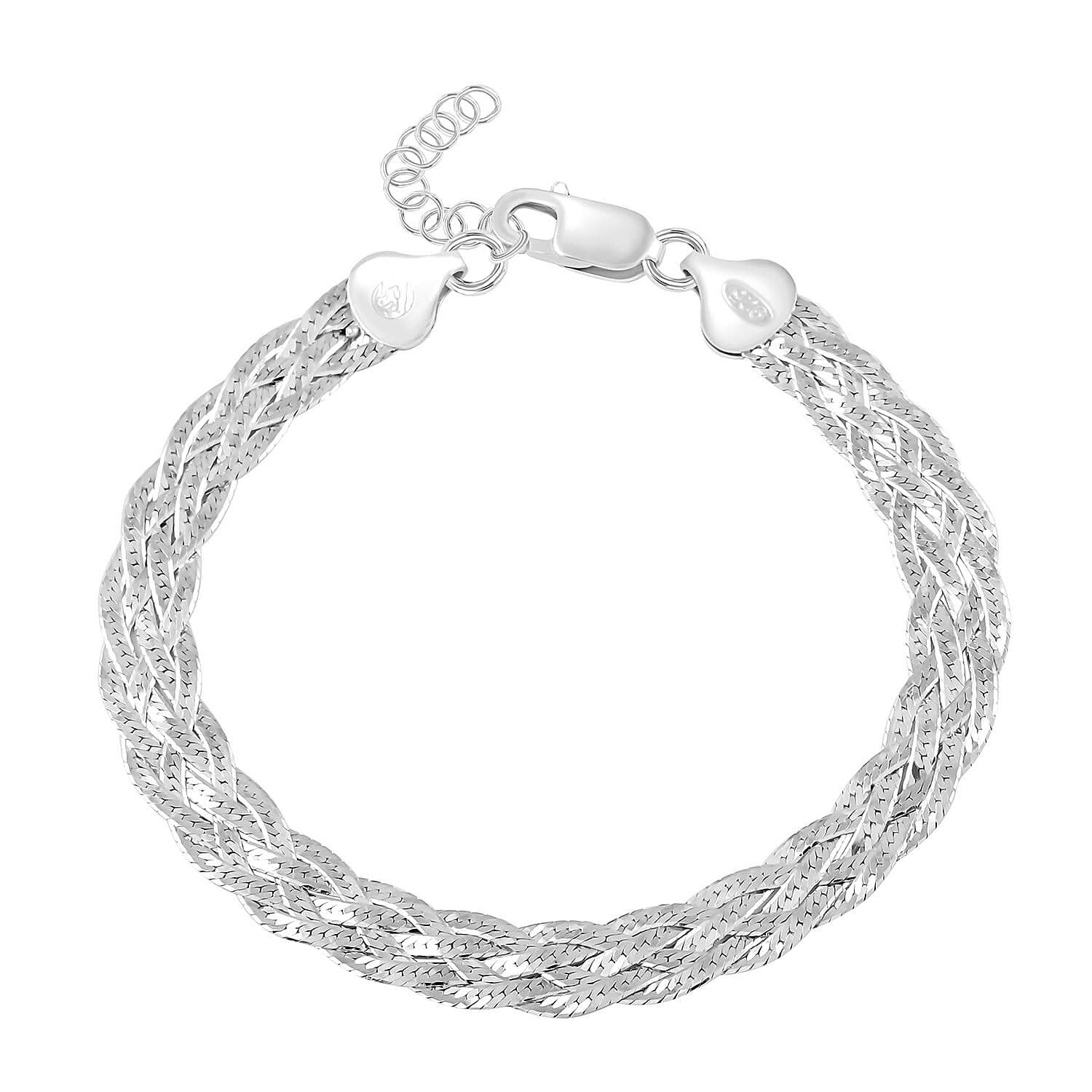 Italian Sterling Silver 5 Lines Braided Herringbone Chain Bracelet (7.00 In) (5.70 g)