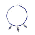 Lapis Lazuli and Black Glass Beaded Necklace 18-20 Inches with 3 Owl Charm Pendant in Black Oxidized Silvertone 115.00 ctw - Sticky add to cart bar