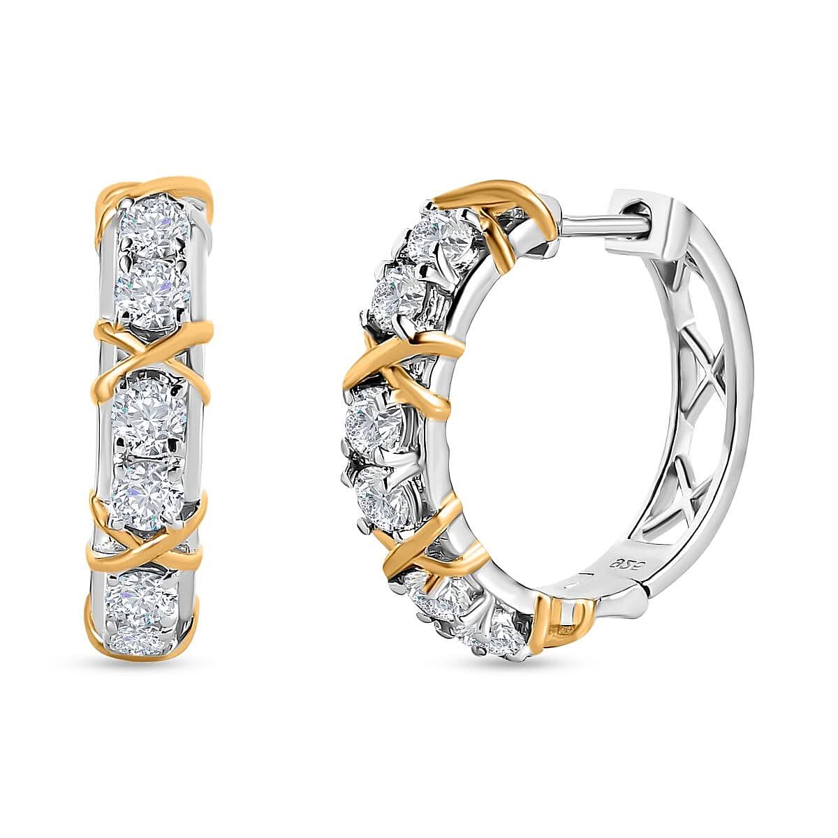 Moissanite Hoop Earrings in 14K YG and Platinum Over Sterling Silver 1.30 ctw