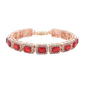 Red Glass and Austrian Crystal Tennis Bracelet in Rosetone (7-9In) - Sticky add to cart bar