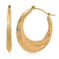 14K Yellow Gold 26x3mm Leaf Design Textured Hoop Earrings (2 g) - Sticky add to cart bar