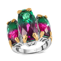 Watermelon Quartz (Triplet) 3 Stone Ring in Vermeil Yellow Gold and Platinum Over Sterling Silver 18.75 ctw